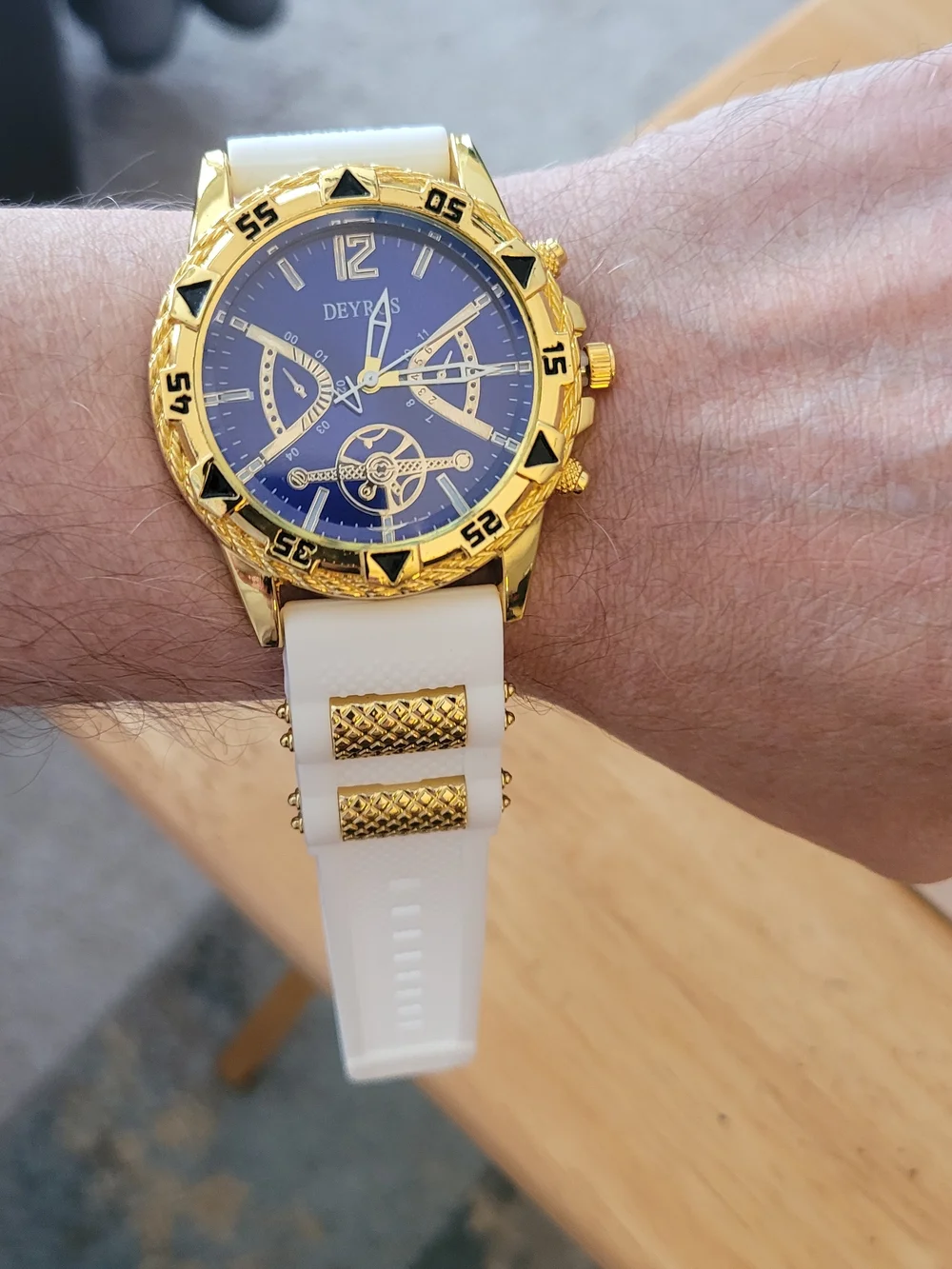 DEYROS Blue Dial Gold-Tone Watch
